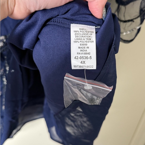 NWOT Catherines Women’s Navy Blue Sequin‎ Chiffon Duet Blouse Plus Size 4X - Picture 6 of 10